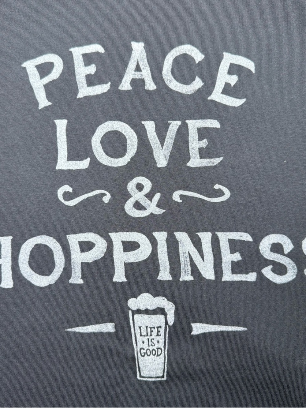 Life Is Good Crusher Mens L Cotton Charcoal “ Peace, Love Hoppiness”  T-shirt - Picture 2 of 5